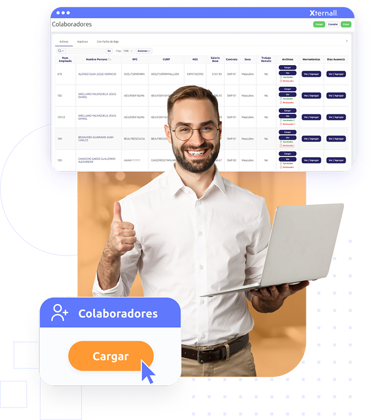 Xternall Optimiza la gestion Cumplimiento de Proveedores de Servicios Especializados Funcionalidades carga de colaboradores